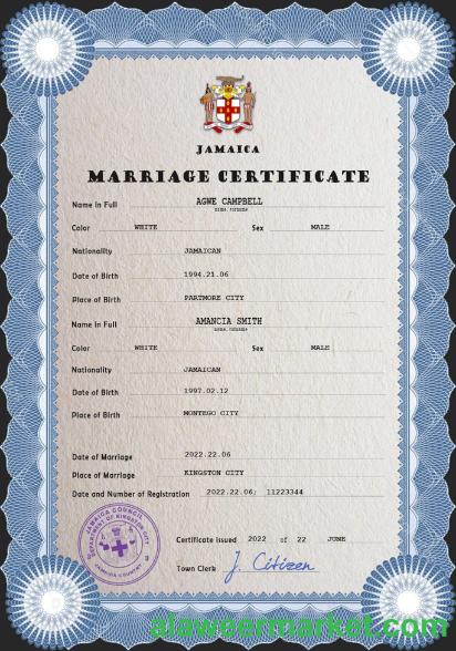 Jamaica marriage certificate PSD template